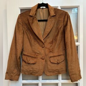 Vintage Cache Y2K Brown Silky Corduroy Women's Blazer Jacket Size 4 Chic Career